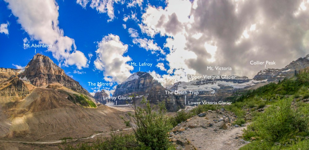 IMG_1129 Six glaciers panorama Aberdeen Mitre Lefroy Victoria Collier labeled